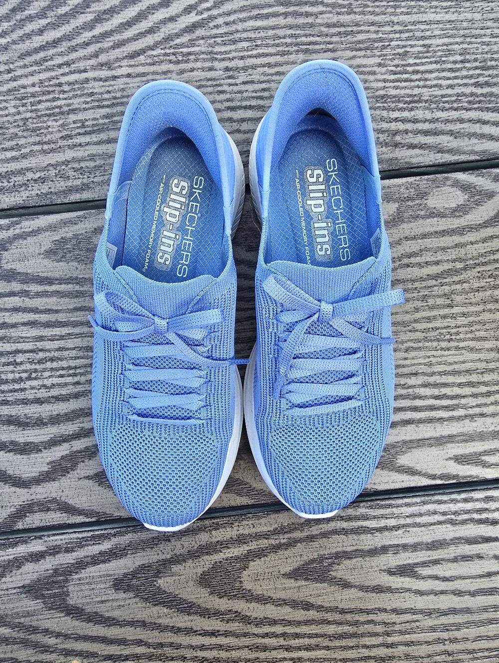 Light Blue Knit Sketchers Slip In Sneakers - Casual Lace-Up - Picture 2 of 6